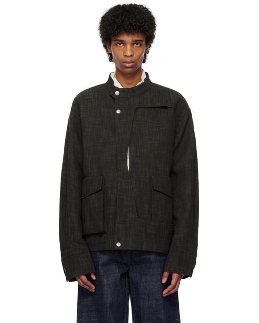 NULLUS Black Deconstructed Multi Collar Jacket for men