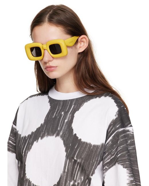 Loewe Black Yellow Inflated Rectangular Sunglasses