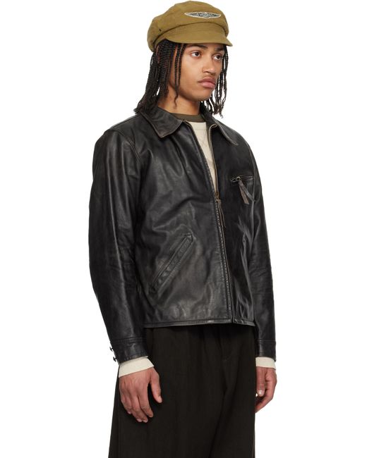 メンズ RRL ブラック Lynton Moto レザージャケット Black