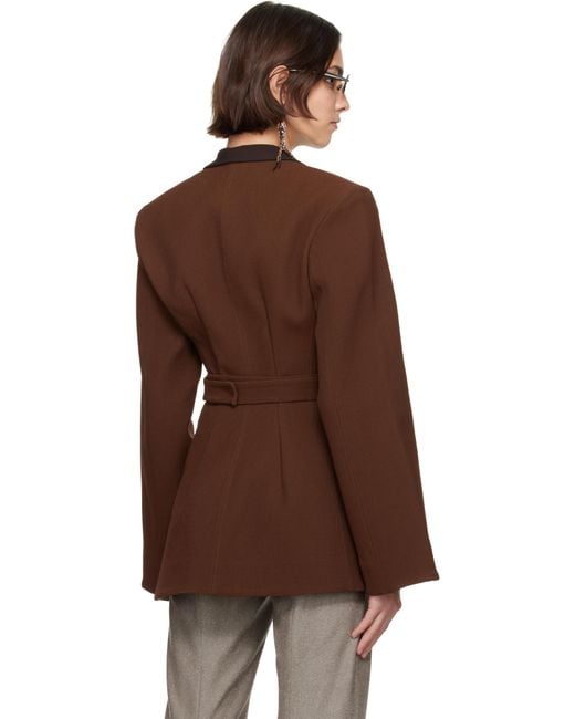 Tory Burch ブラウン アシンメトリー ピケ ラップ テーラードジャケット Brown