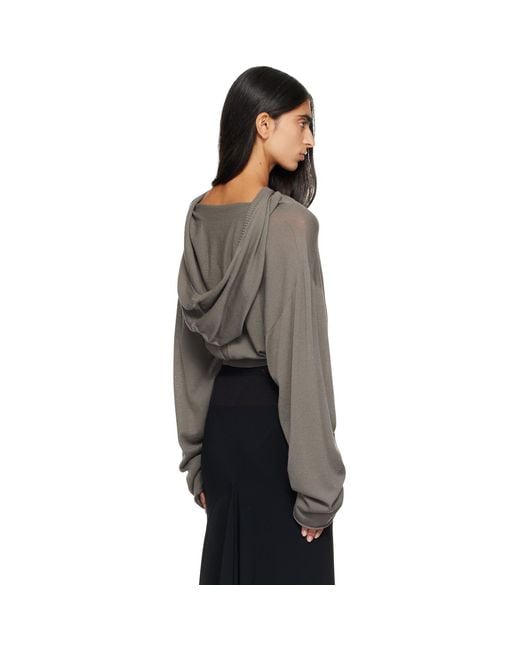 Rick Owens Brown Tower Cropped Tunic Hoodie