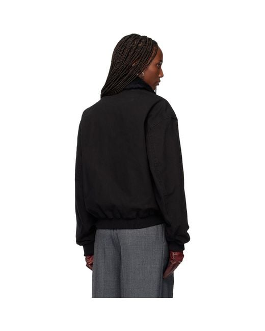 TONYWACK Black Washed Cotton Faux-Shearling Trim Bomber Jacket