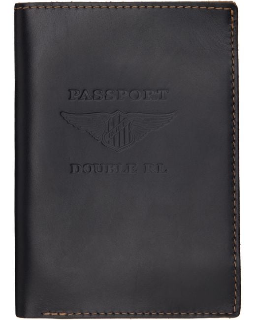 RRL Black Leather Passport Holder for men
