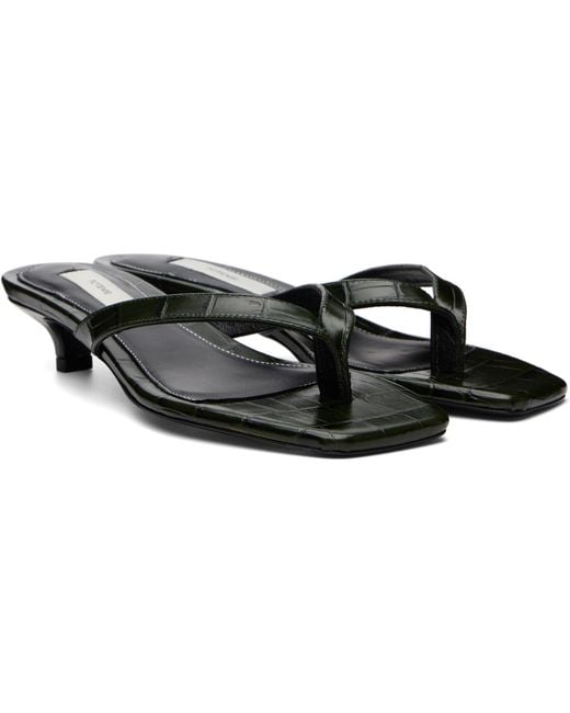 Totême Black Croco-Embossed Flip Flop Heeled Sandals