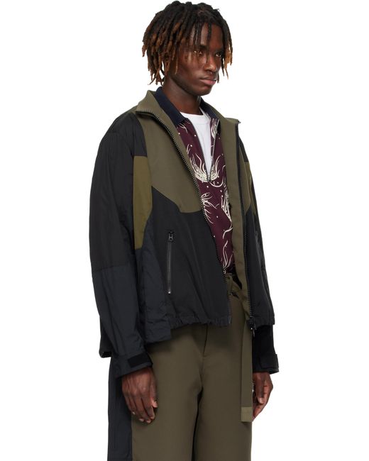 メンズ Sacai カーキ＆ネイビー Matelasse Twill Mix ジャケット Black