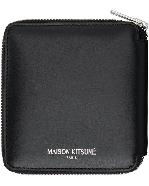 メンズ Maison Kitsuné フォックスヘッド スクエア ジップウォレット Black