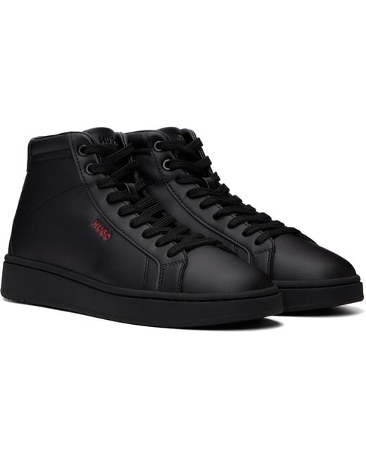 HUGO Black Faux-Leather High-Top Sneakers for men