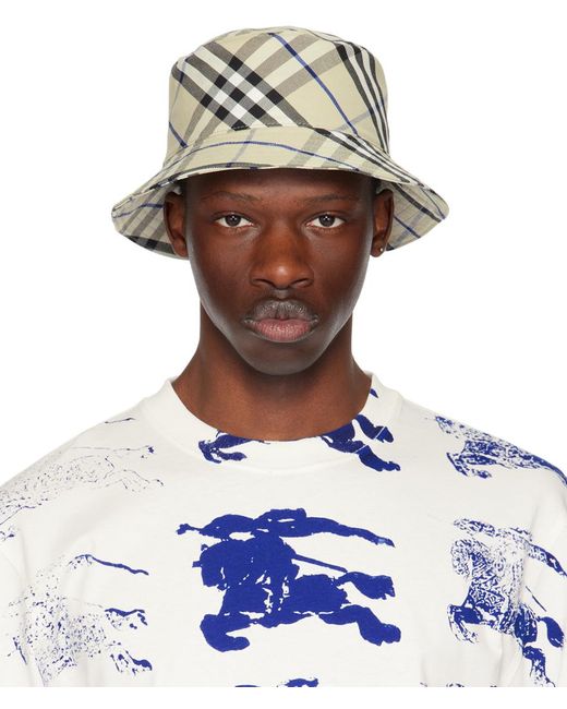 Burberry Check Bucket Hat in Blue for Men | Lyst