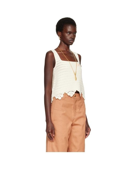 Chloé Brown Off- Crochet Sleeveless Cropped Tank Top