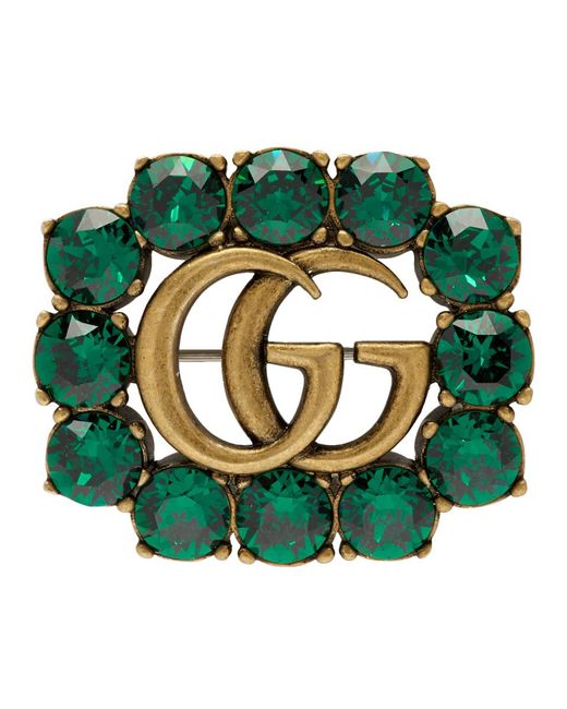 Gucci Gold And Green Marmont Gem Brooch