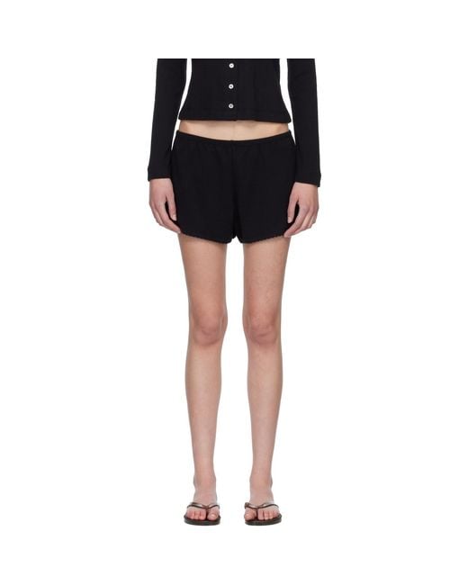 Leset Black Pointelle Mini Shorts