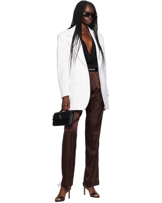 Pantalon de pyjama brun en satin extensible de soie Tom Ford en coloris Black