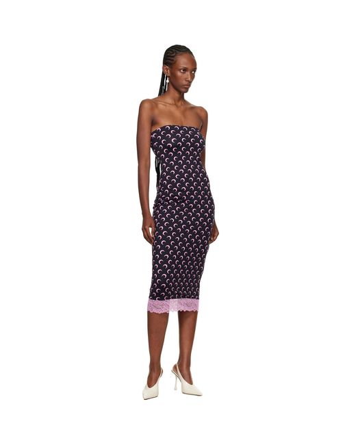 MARINE SERRE Black Recycled Moon Jersey Bustier Midi Dress