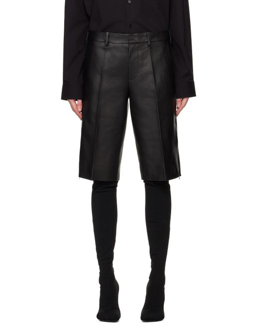 Helmut Lang Black Straight-leg Leather Shorts