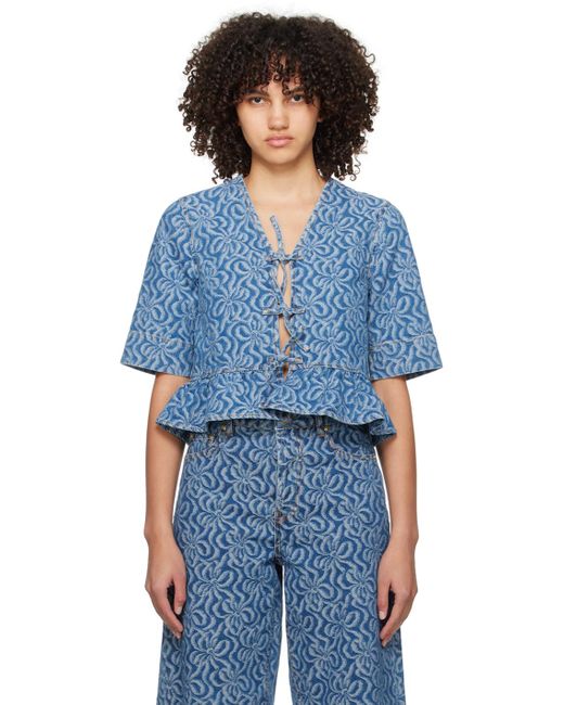 Ganni Blue Jacquard Denim Blouse