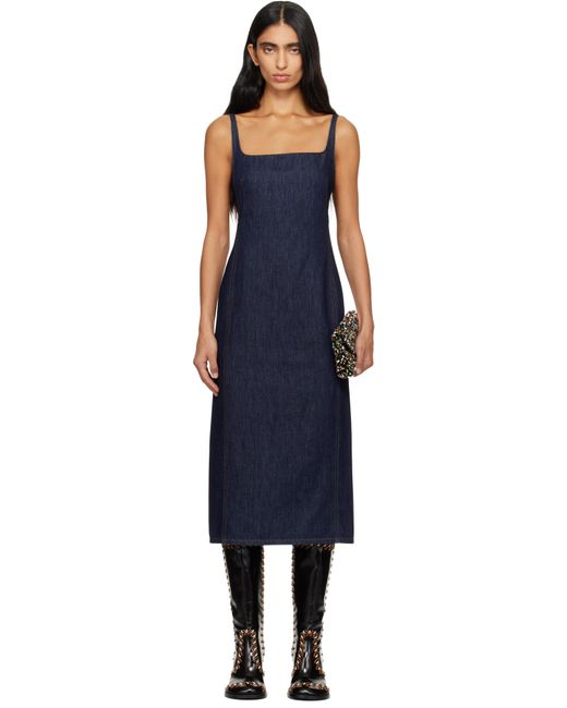 Dries Van Noten Women's Blue Fitted Denim Midi Dress Dries Van Noten Women's Blue Fitted Denim Midi Dress