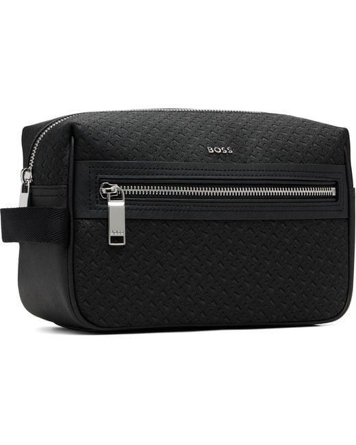 Boss Black Bonded Leather Toiletry Bag for men