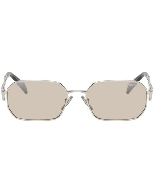 Prada Black Silver Triangle Logo Sunglasses for men