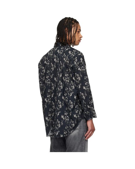R13 Black Shredded Seam Ruffle Shirt for men