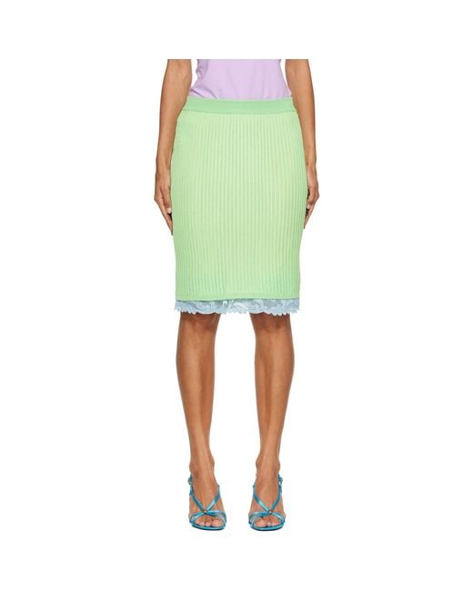 Versace Green Lace-Trim Viscose-Blend Ribbed Knit Midi Skirt