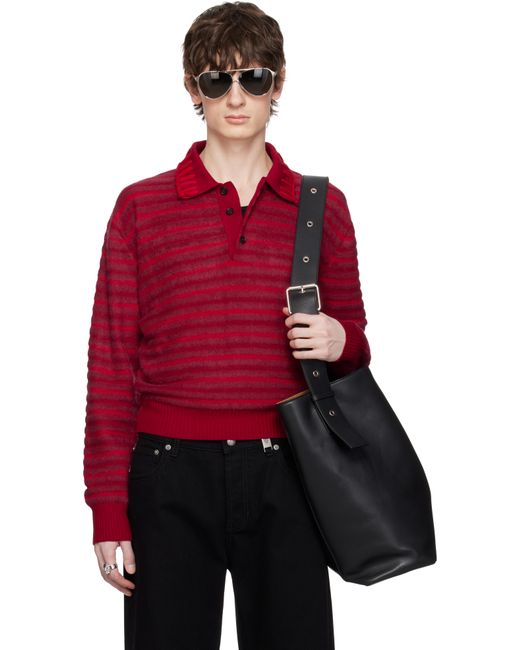メンズ Alexander McQueen レッド Stripe Knt Crop ニットポロシャツ Red