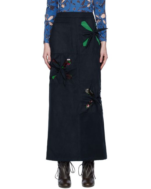JKim Black Paneled Faux-suede Midi Skirt