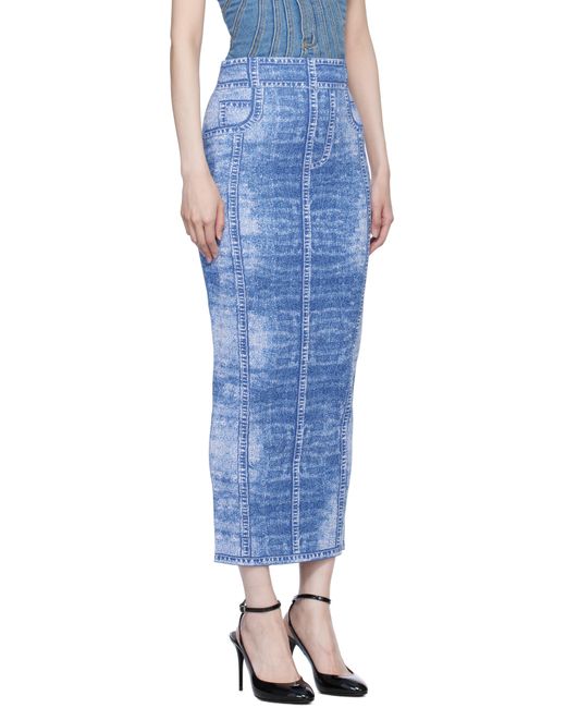Balmain Blue Denim Effect Knit Midi Skirt