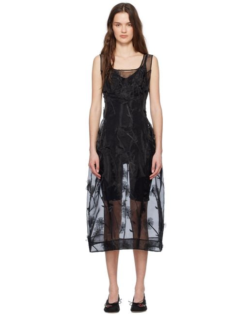 Simone Rocha Black Sculpted Carnation Organza Midi Dress