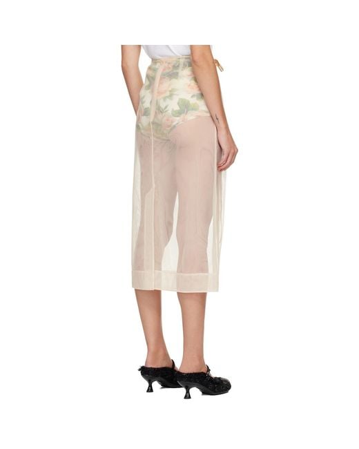 Simone Rocha Natural Sheer Bow Ribbon Pencil Midi Skirt