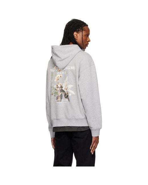 Wooyoungmi Gray Flower Back Logo Hoodie for men