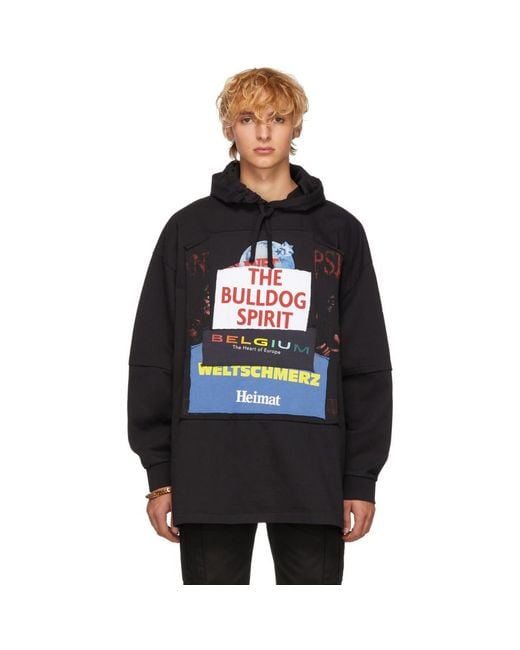 Vetements Black The Bulldog Spirit Patchwork Hoodie for men