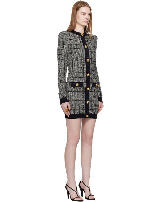 Balmain Black Buttoned Light Tweed Minidress