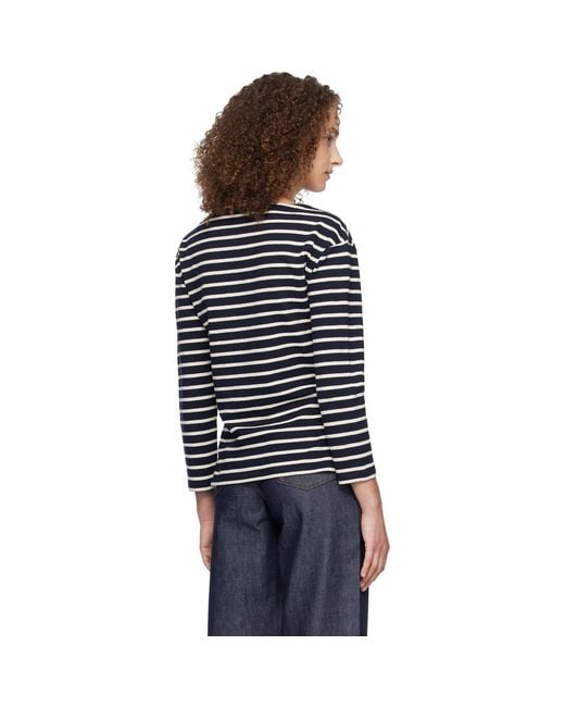 A.P.C. Black Striped Three-Quarter Sleeve T-Shirt