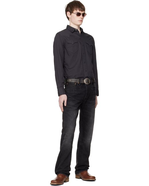 RRL Black Slim Fit Twill Western Shirt for men