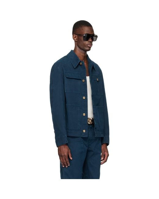 Versace Blue Overdyed Canvas Carpenter Jacket for men
