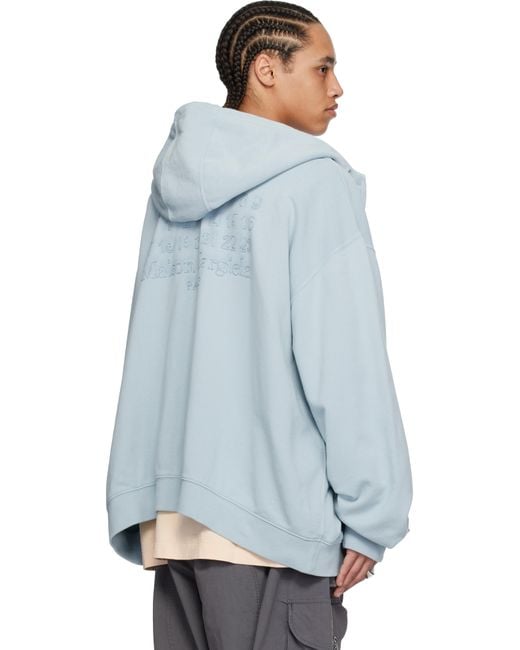 Maison Margiela Blue Embroidered Logo Hoodie for men