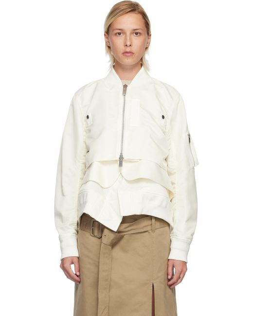 Sacai Off- Nylon Twill & Wool Melton Blouson Jacket in White