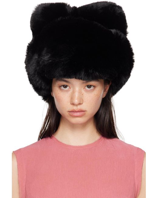 Acne Black Fluffy Bow Faux-Fur Hat