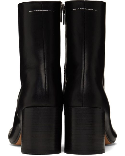 MM6 by Maison Martin Margiela Black Stitch-Out Leather Ankle Boots