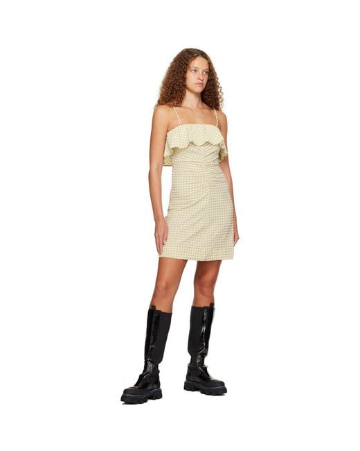 Ganni Black Beige Ruched Minidress