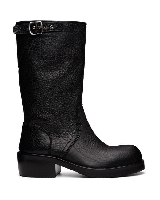 Dries Van Noten Black Leather Biker Boots