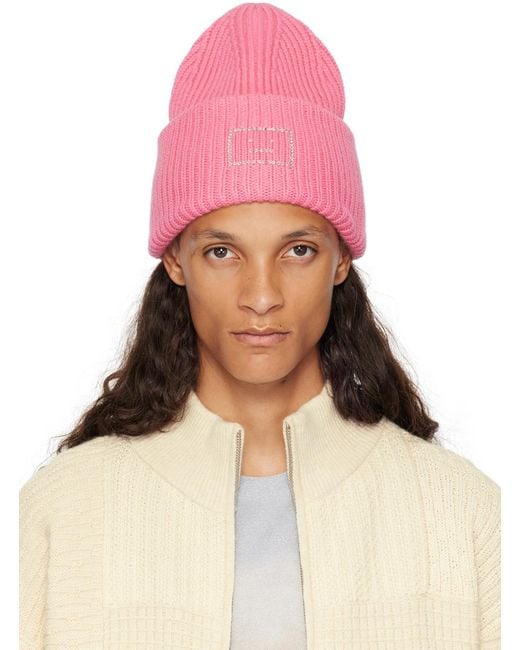 Acne Studios Embellished Face Logo Beanie in Pink for Men Lyst UK