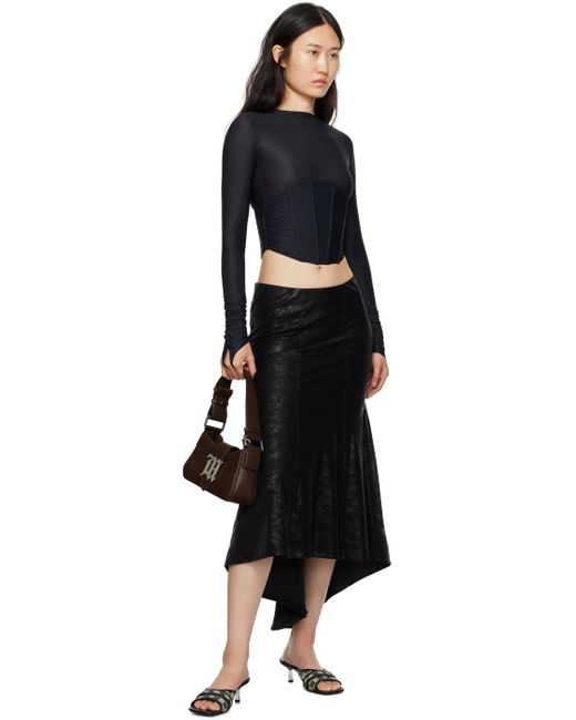M I S B H V Black Flared Faux-leather Midi Skirt