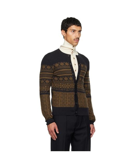 Dries Van Noten Black Jacquard Wool Cardigan for men