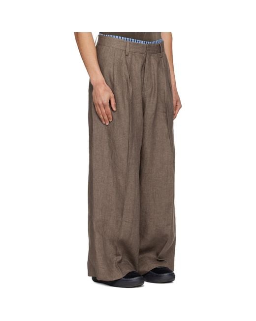 ERL Brown Pleated Suit Trousers for men