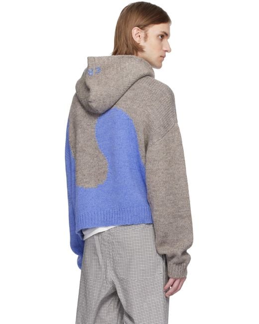 Pull À Capuche Contrasté Gris Et Bleu En Tricot À Images En Intarsia ERL pour homme en coloris Blue