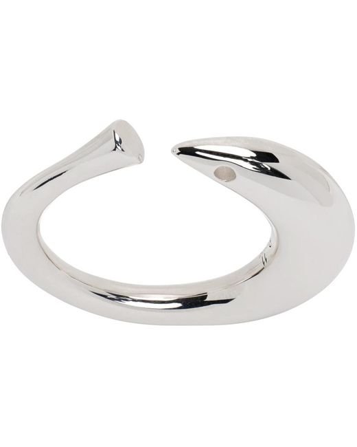 Bottega Veneta White Silver Open Band Ring