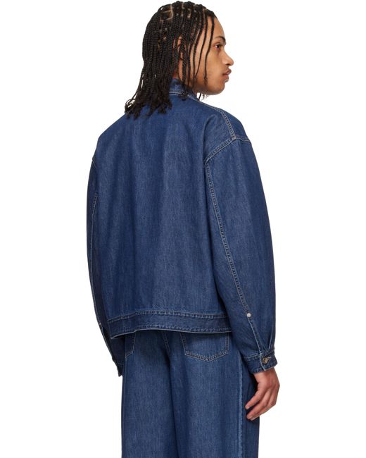 SOSHIOTSUKI Blue Manipulation Drape Pocket Washed Denim Jacket for men