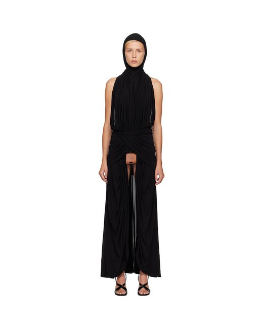 Jean Paul Gaultier Black Stretch Viscose Balaclava Leather Tag Maxi Dress