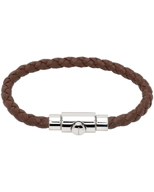 Ferragamo Black Brown Braided Leather Bracelet for men